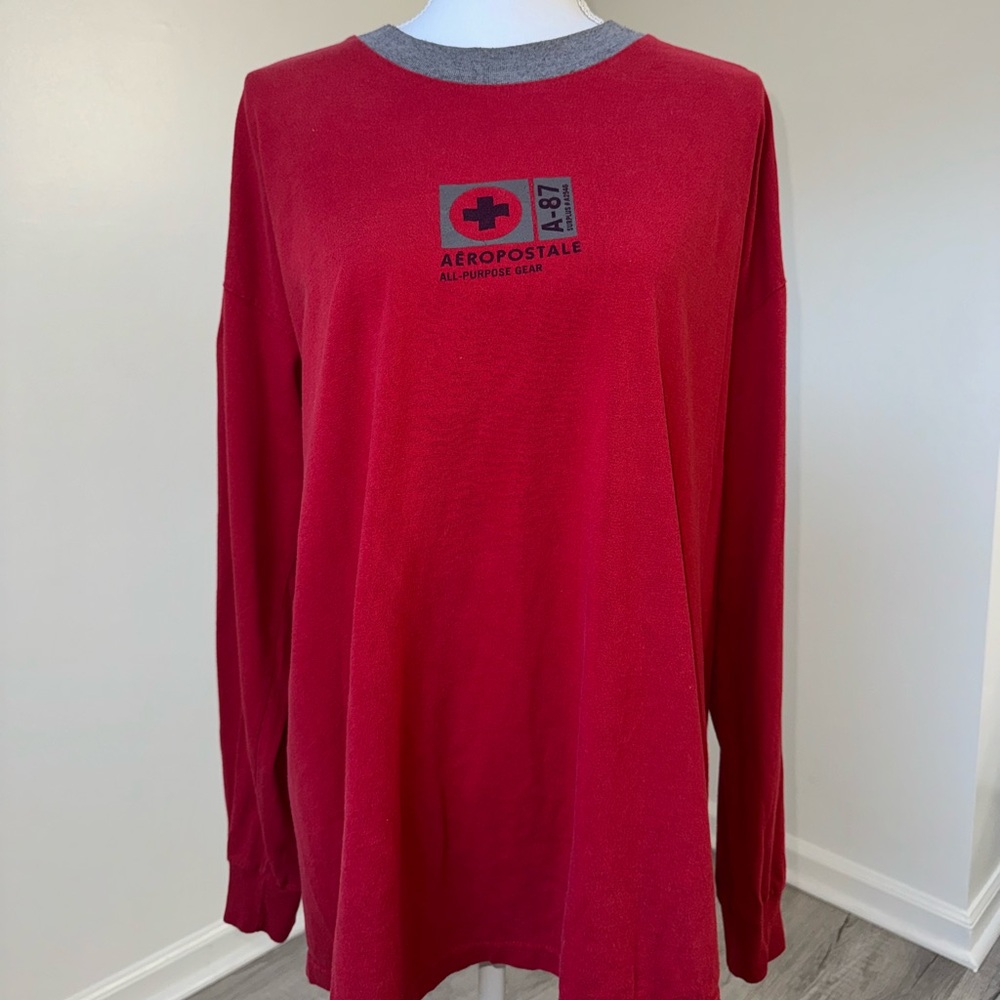 Aeropostale A87 Men’s Large Red Graphic Long Sleeve Shirt‎ Y2K